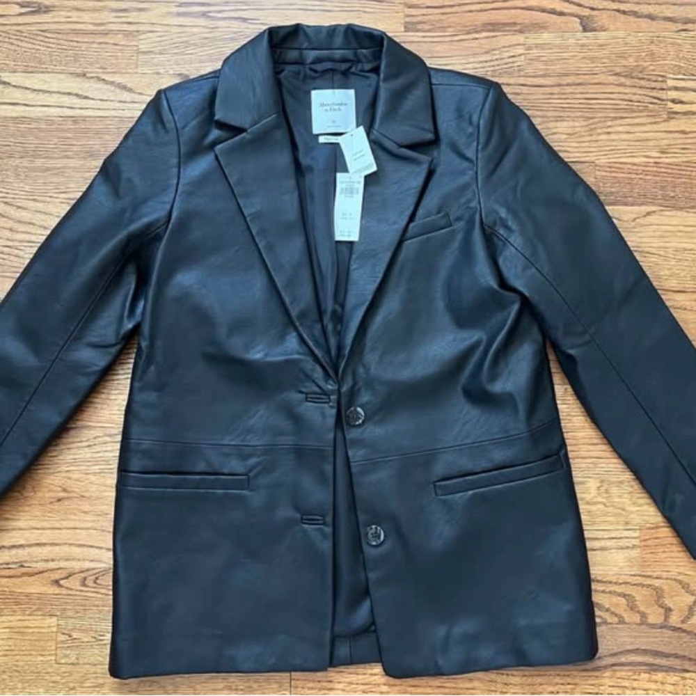 Abercrombie & Fitch Black Faux Leather Blazer